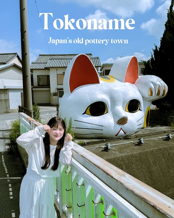 Bức tượng mèo Maneki Neko vẫy tay độc đáo tại con đường gốm sứ Tokoname. Nguồn: vivis_life_journey